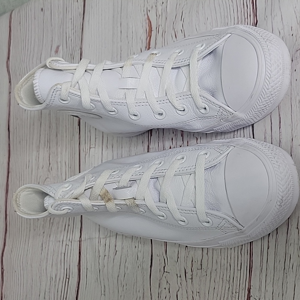 Converse All Star White Leather High Top Sneakers Women's Size 8 - Picture 3 of 11